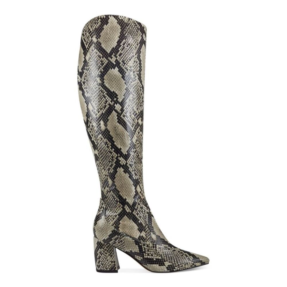 MARC FISHER Womens Beige Pointed Toe Block Heel Zip-Up Dress Boots 6